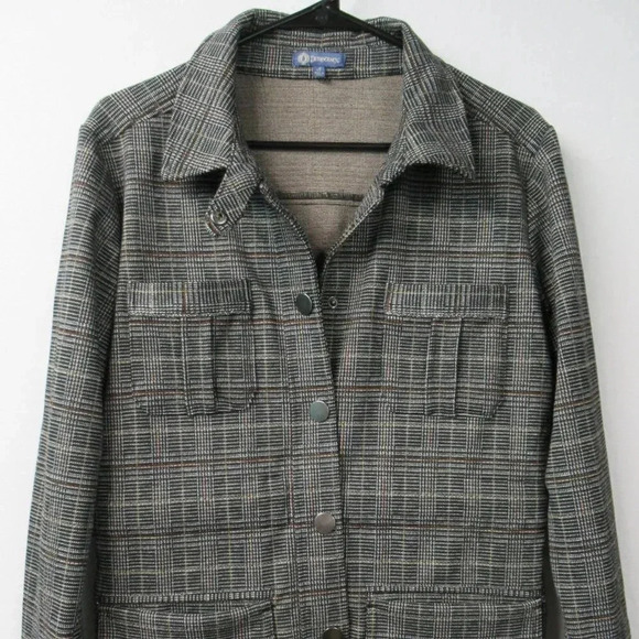 Democracy Tri-Blend Peacoat Plaid Pattern Black Brown White Pockets Women's - Picture 1 of 6